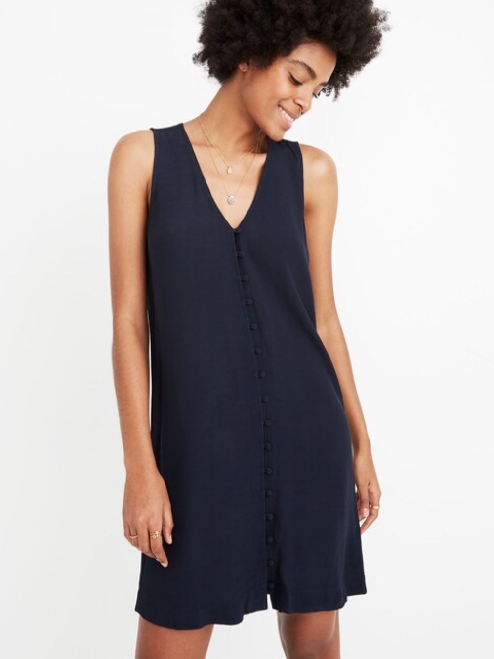 Madewell Heather Button-Front Mini Dress in Deep Indigo Size Small